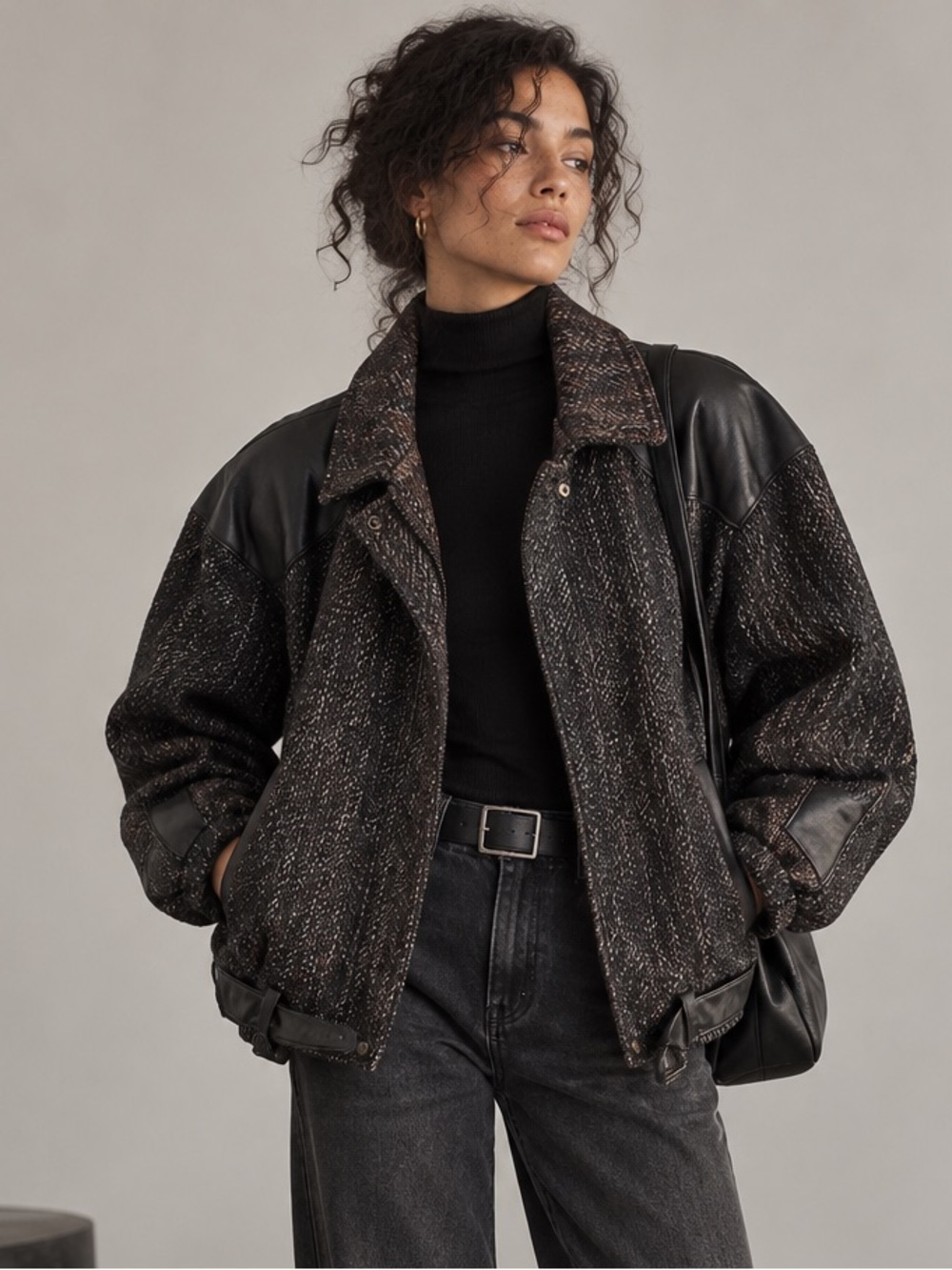 Vintage Mariposa Leather Wool Bomber